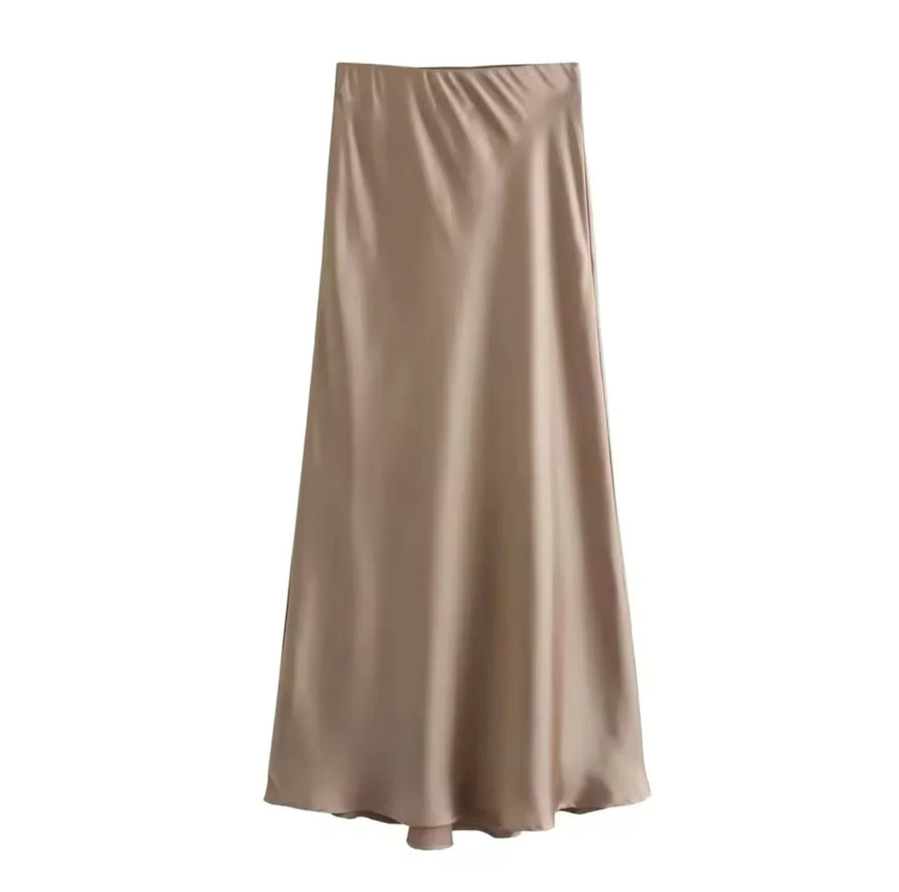 Jupe midi en satin élégante pour femmes avec coupe fluide