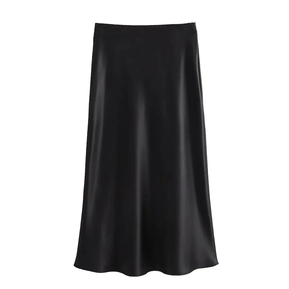 Jupe midi en satin élégante pour femmes avec coupe fluide