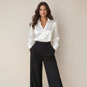 Dames Chique Satijnlook Blouse met Klassieke Kraag en Knopen