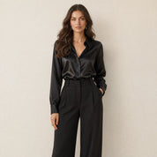 Dames Chique Satijnlook Blouse met Klassieke Kraag en Knopen
