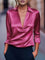 Dames Elegante Satijnen Blouse met V-Hals en Kraag