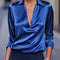 Dames Elegante Satijnen Blouse met V-Hals en Kraag