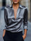 Dames Elegante Satijnen Blouse met V-Hals en Kraag