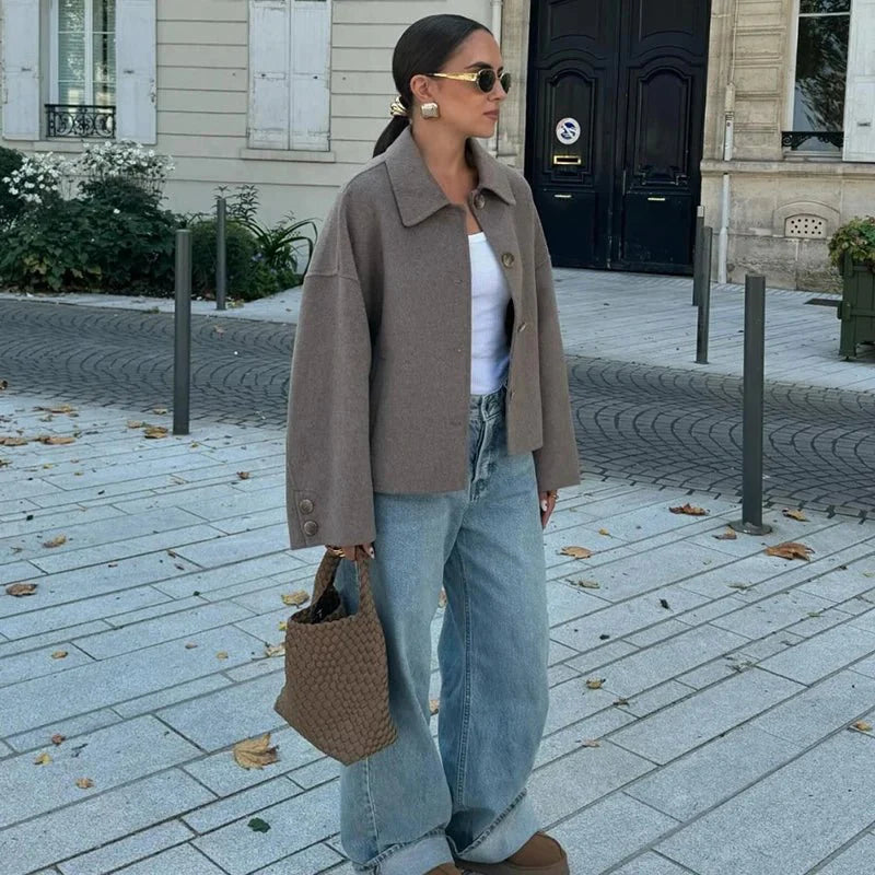 Wool Coat Winterjas Dames Oversized met Knoopsluiting en Zakken