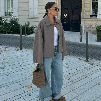 Wool Coat Winterjas Dames Oversized met Knoopsluiting en Zakken