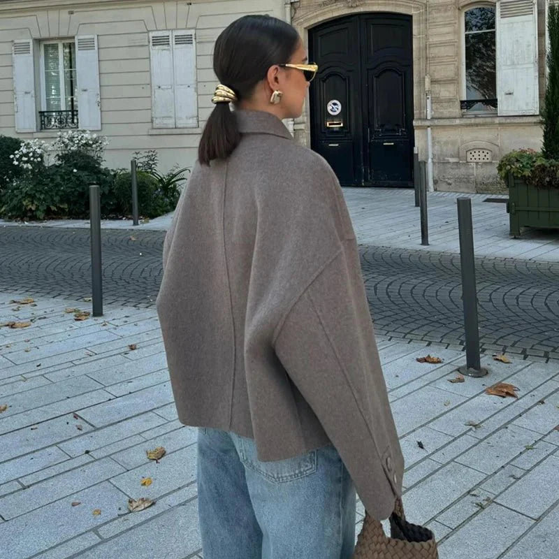 Wool Coat Winterjas Dames Oversized met Knoopsluiting en Zakken