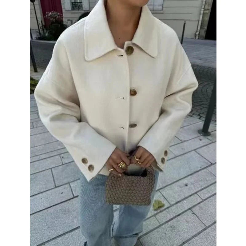 Wool Coat Winterjas Dames Oversized met Knoopsluiting en Zakken