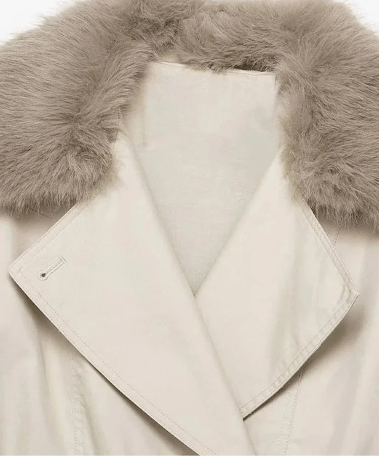 Trenchcoat Winterjas Dames Met Bontkraag En Knoopsluiting