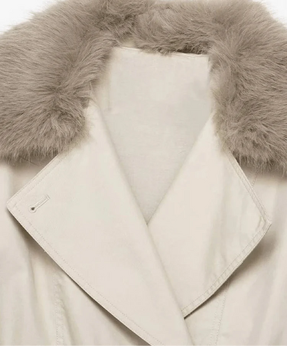 Trenchcoat Winterjas Dames Met Bontkraag En Knoopsluiting