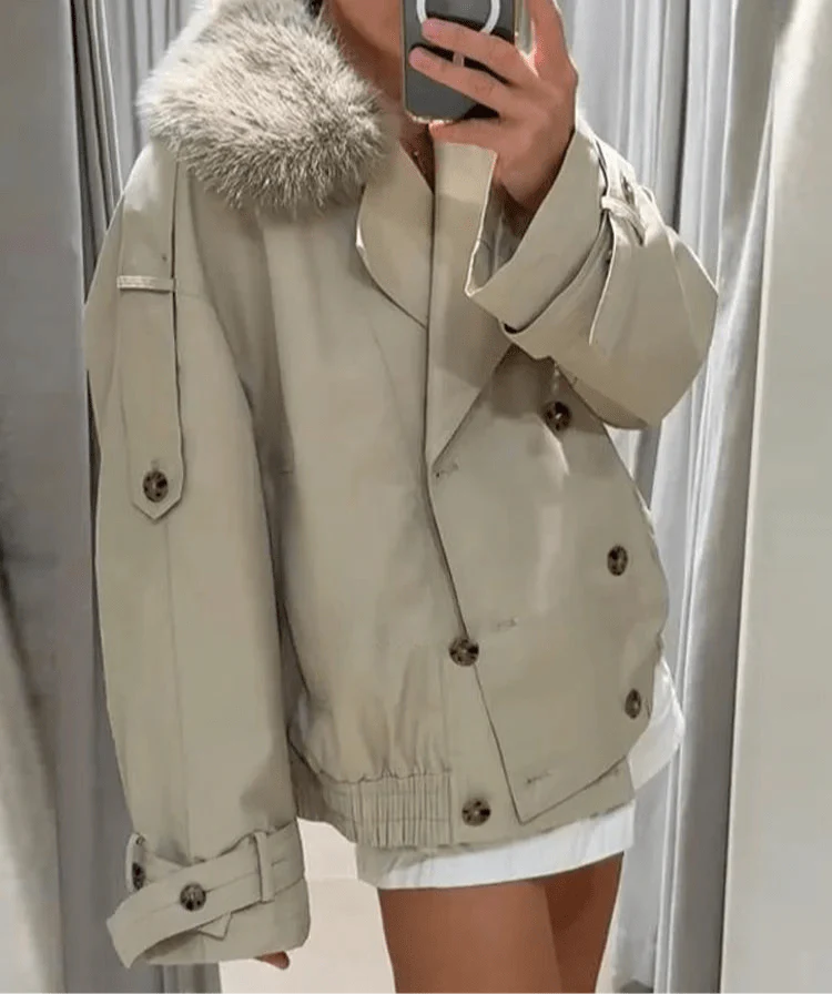 Trenchcoat Winterjas Dames Met Bontkraag En Knoopsluiting