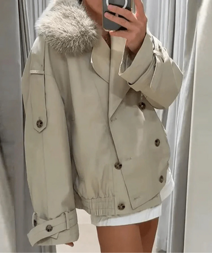 Trenchcoat Winterjas Dames Met Bontkraag En Knoopsluiting