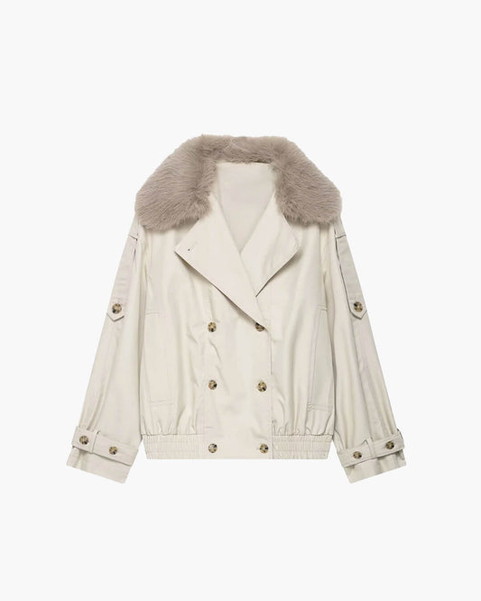 Trenchcoat Winterjas Dames Met Bontkraag En Knoopsluiting