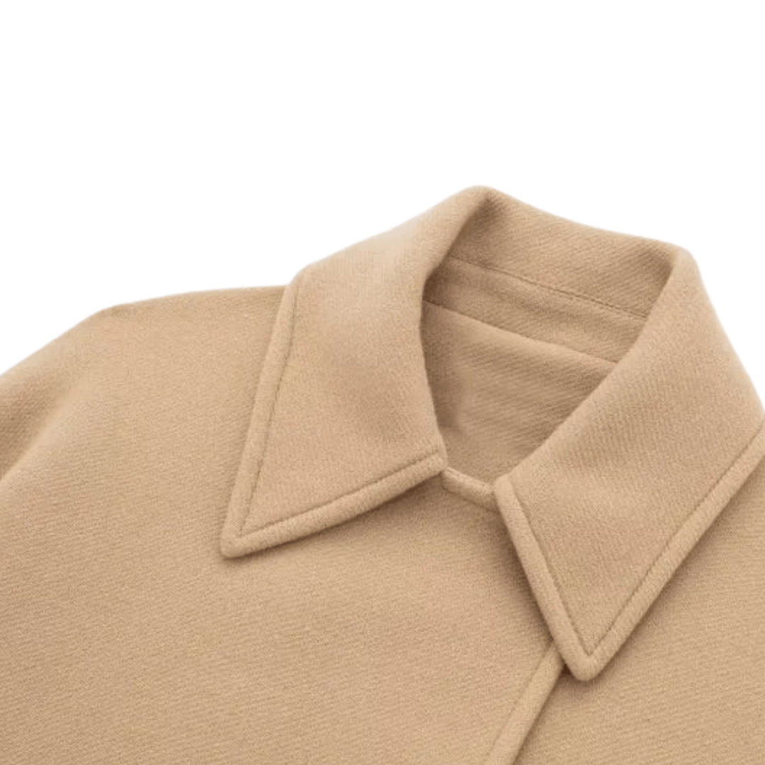 Beige Oversized Wool Winterjas Dames met Kraag en Steekzakken