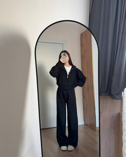 Zachte Loungewear Set Dames Gebreid Katoen met Ritsvest en Wijde Broek