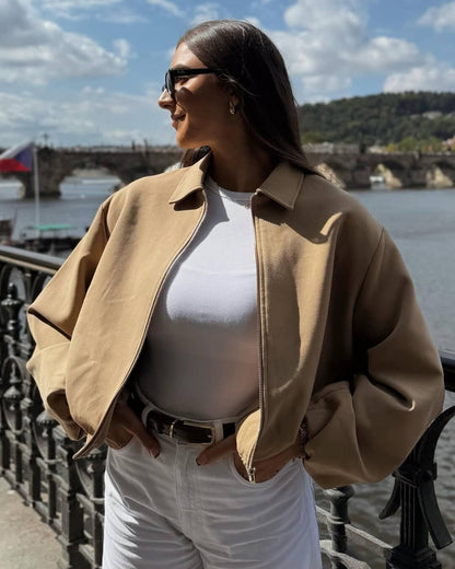 Kort Dames Bomber Jacket met Ritssluiting en Elastische Zoom