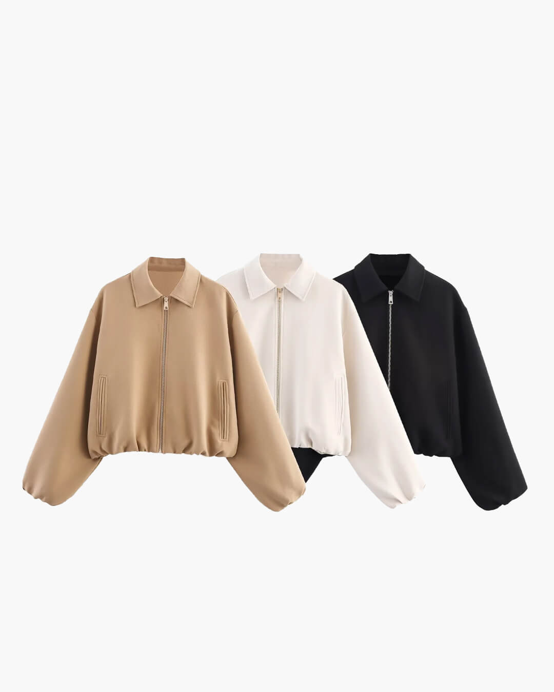 Kort Dames Bomber Jacket met Ritssluiting en Elastische Zoom