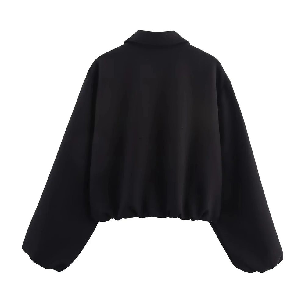 Short Women's Bomber Jacket with Zipper and Elastic Hem