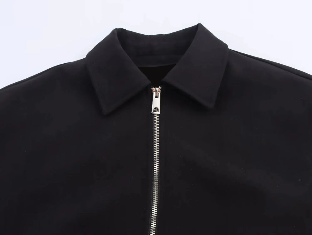 Short Women's Bomber Jacket with Zipper and Elastic Hem