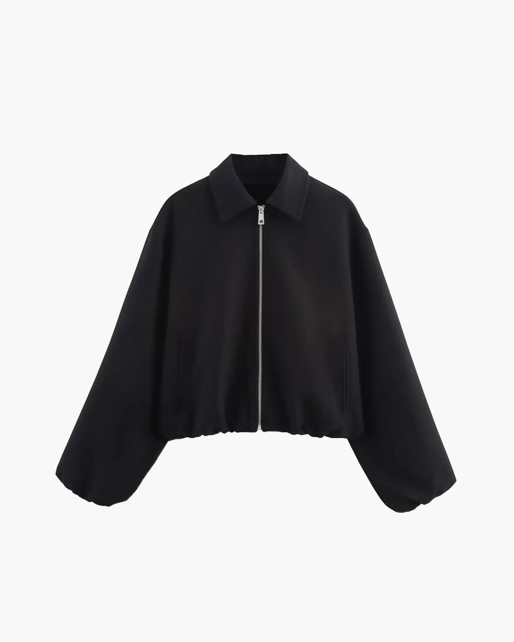 Short Women's Bomber Jacket with Zipper and Elastic Hem