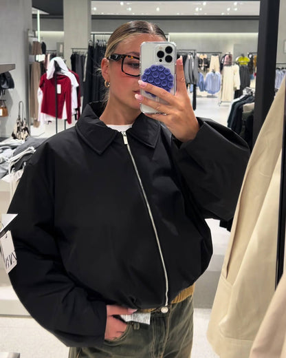Kort Dames Bomber Jacket met Ritssluiting en Elastische Zoom