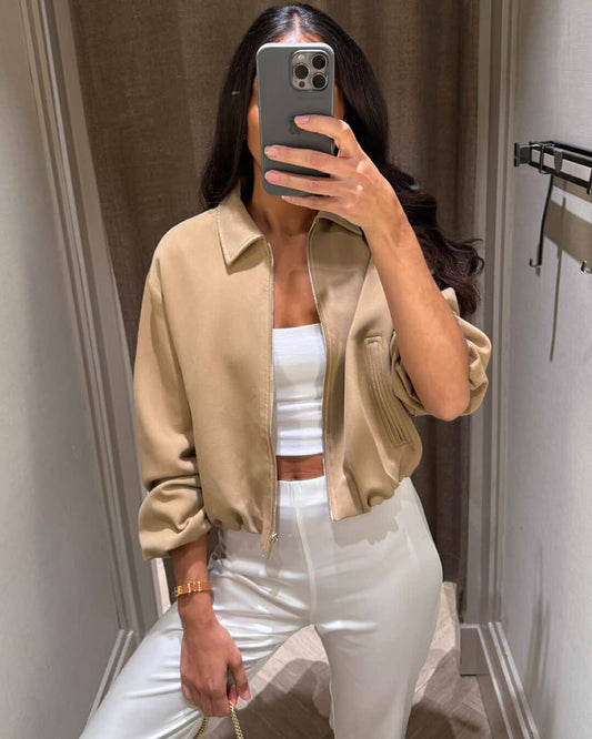 Kort Dames Bomber Jacket met Ritssluiting en Elastische Zoom