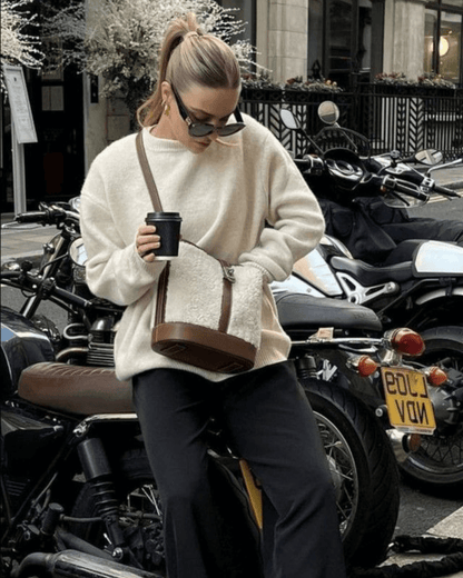 Dames Oversized Gebreide Trui met Ronde Hals en Geribde Boorden