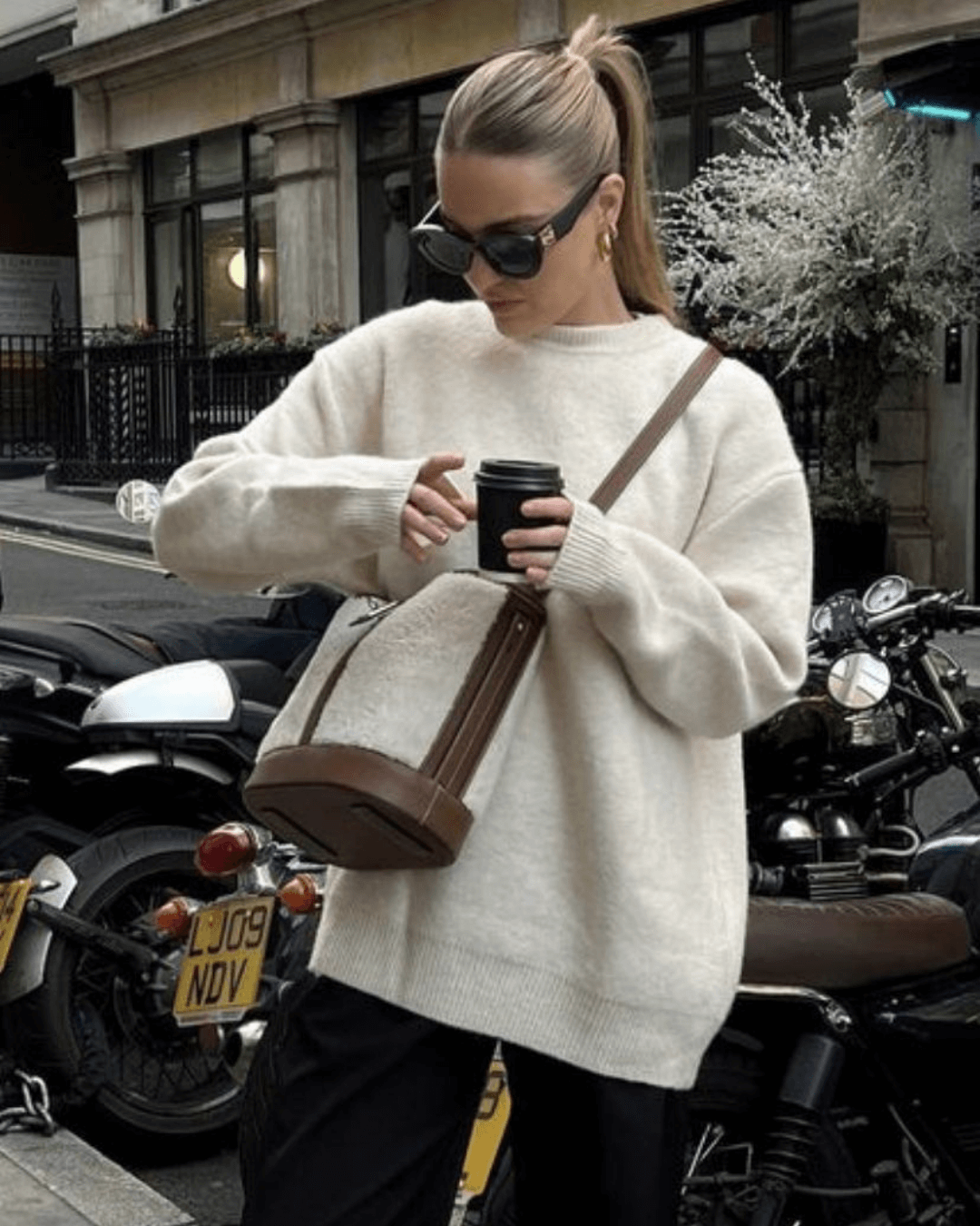 Dames Oversized Gebreide Trui met Ronde Hals en Geribde Boorden