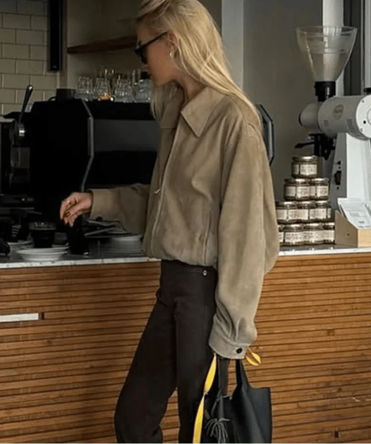 Korte Suède Look Bomberjack Dames Stijlvol en Trendy met Rits