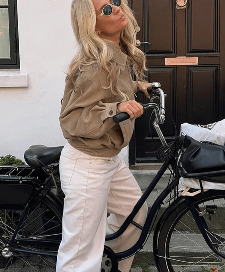 Korte Suède Look Bomberjack Dames Stijlvol en Trendy met Rits