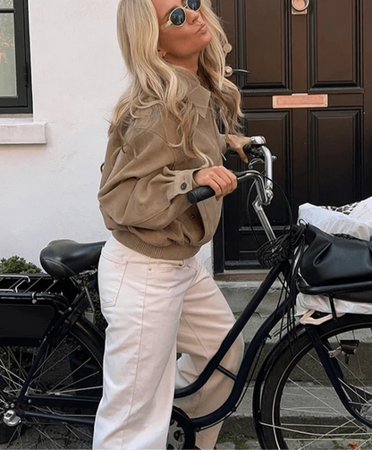 Korte Suède Look Bomberjack Dames Stijlvol en Trendy met Rits