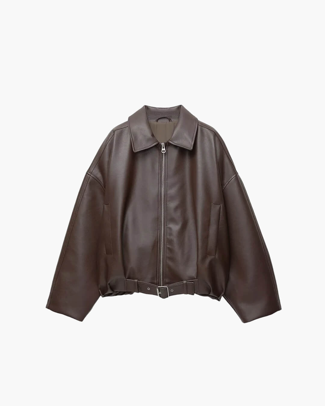 Leren Jack Dames Oversized met Ritssluiting en Riemdetail