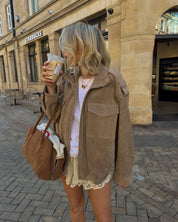 Suede Bomberjack Met Opstaande Kraag Voor Dames