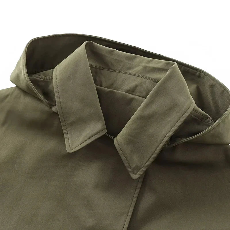 Legergroen Windbreaker Jas Dames met Capuchon en Zakken