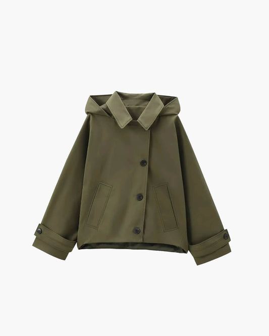 Legergroen Windbreaker Jas Dames met Capuchon en Zakken