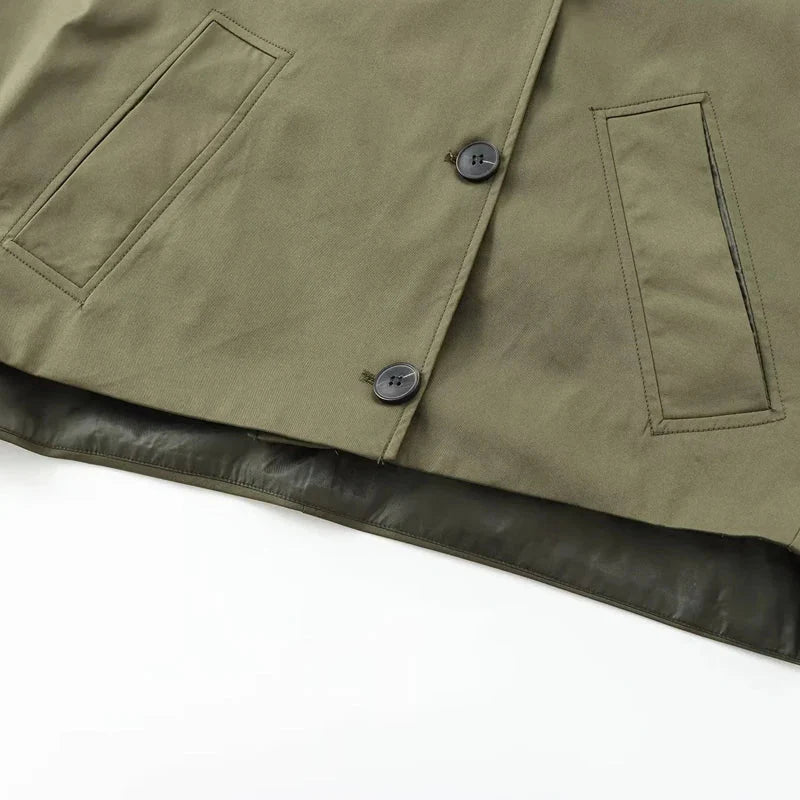 Legergroen Windbreaker Jas Dames met Capuchon en Zakken