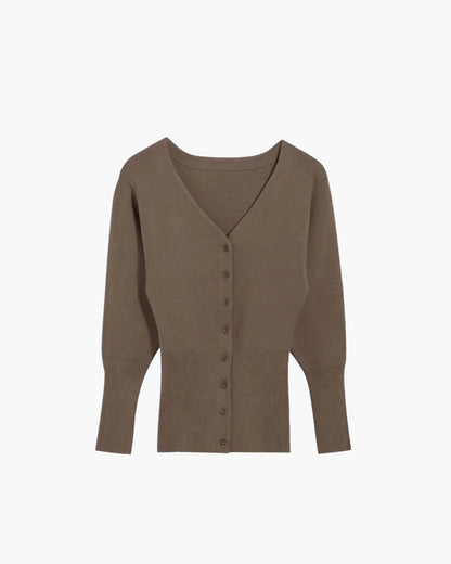 Bruin Cardigan Dames Gebreid Elegant V hals Slim Fit Knoopsluiting