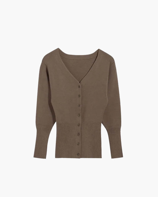 Bruin Cardigan Dames Gebreid Elegant V hals Slim Fit Knoopsluiting