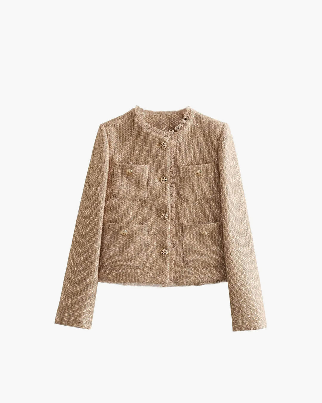 Elegante Tweed Blazer Dames met Zakken en Gouden Knopen
