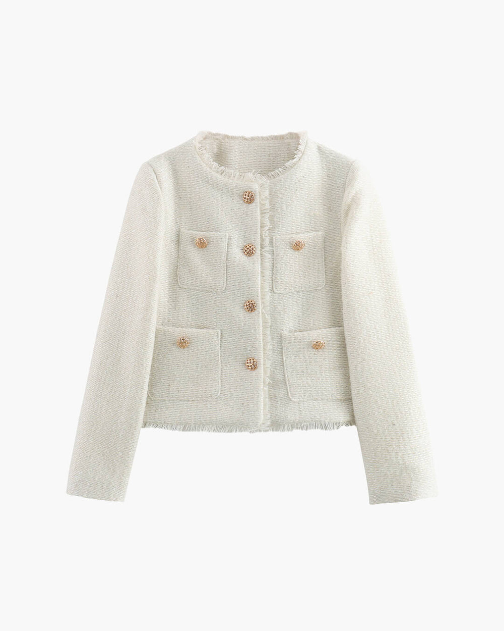 Elegante Tweed Blazer Dames met Zakken en Gouden Knopen