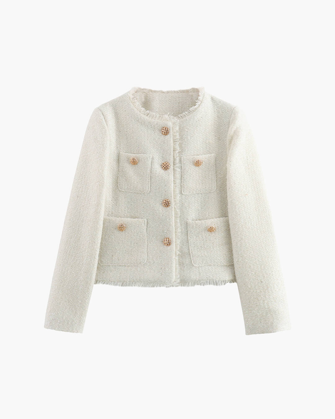 Elegante Tweed Blazer Dames met Zakken en Gouden Knopen