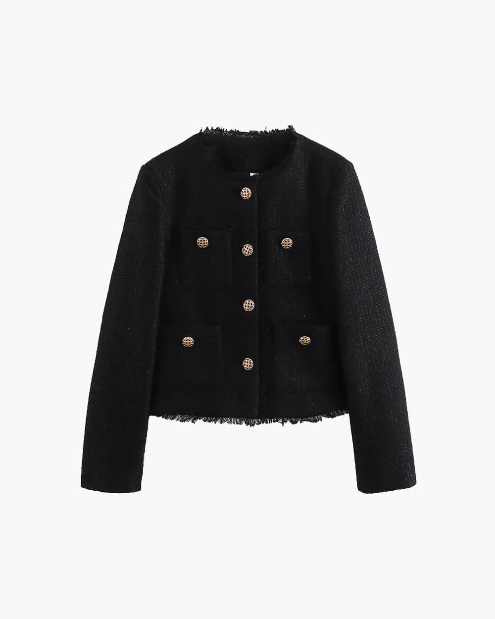 Elegante Tweed Blazer Dames met Zakken en Gouden Knopen