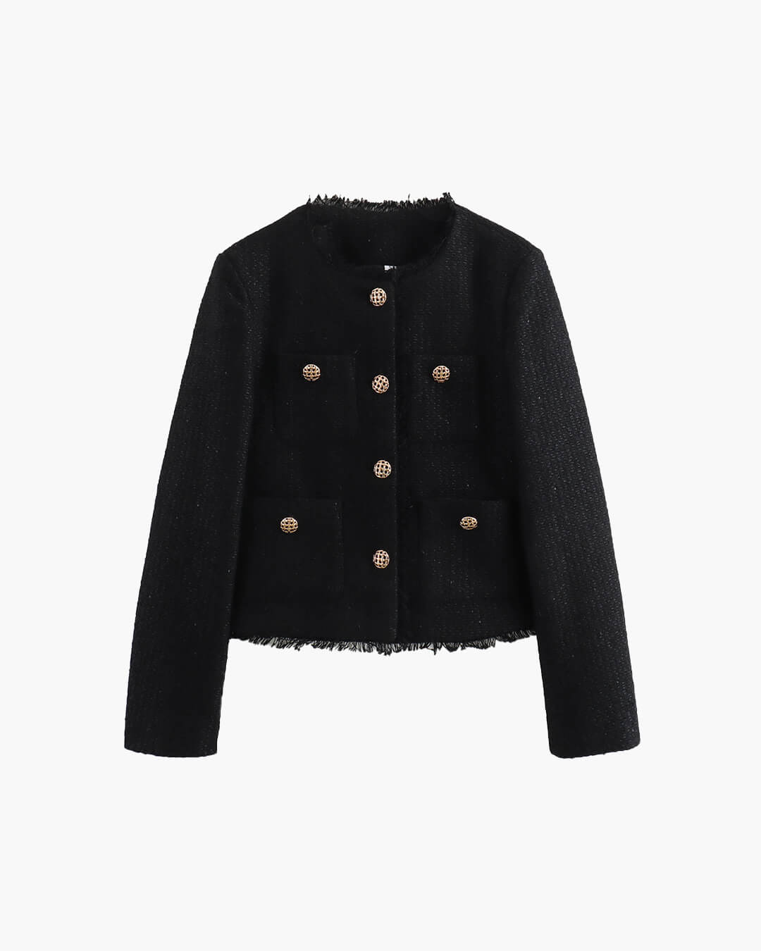 Elegante Tweed Blazer Dames met Zakken en Gouden Knopen
