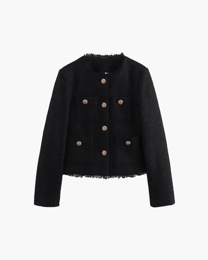 Elegante Tweed Blazer Dames met Zakken en Gouden Knopen