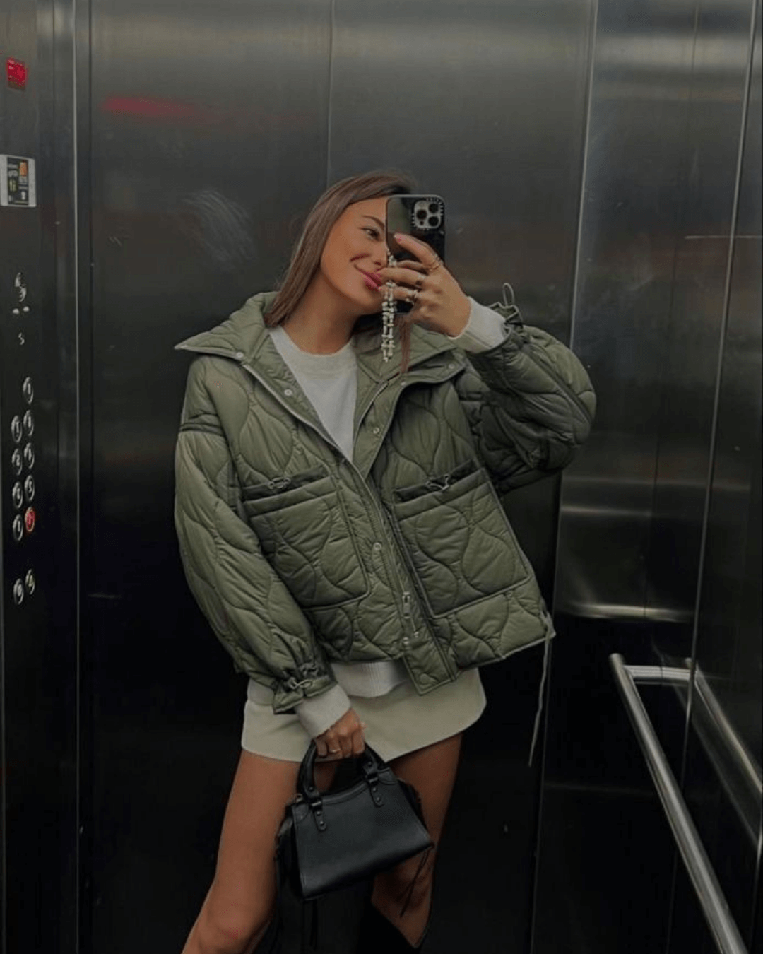 Puffer Winterjas Dames Gewatteerde Korte Jas met Hoge Kraag en Steekzakken