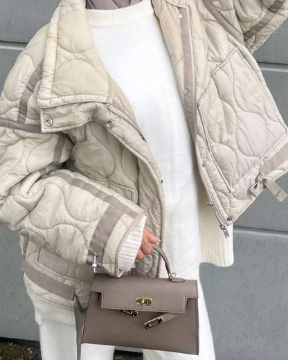 Puffer Winterjas Dames Gewatteerde Korte Jas met Hoge Kraag en Steekzakken