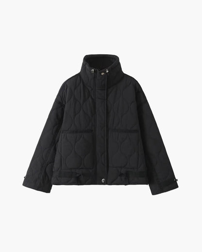 Puffer Winterjas Dames Gewatteerde Korte Jas met Hoge Kraag en Steekzakken