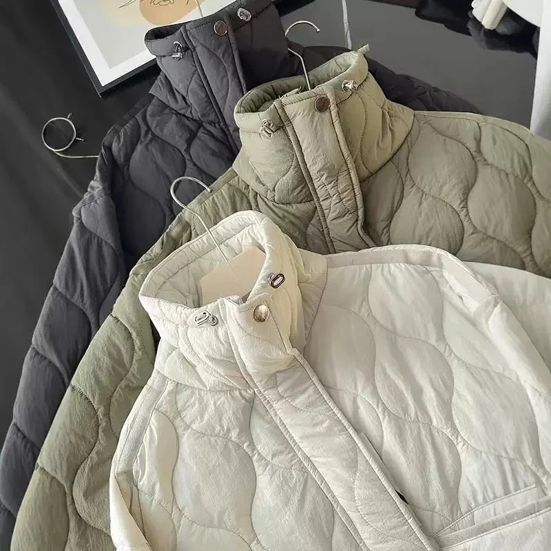 Puffer Winterjas Dames Gewatteerde Korte Jas met Hoge Kraag en Steekzakken