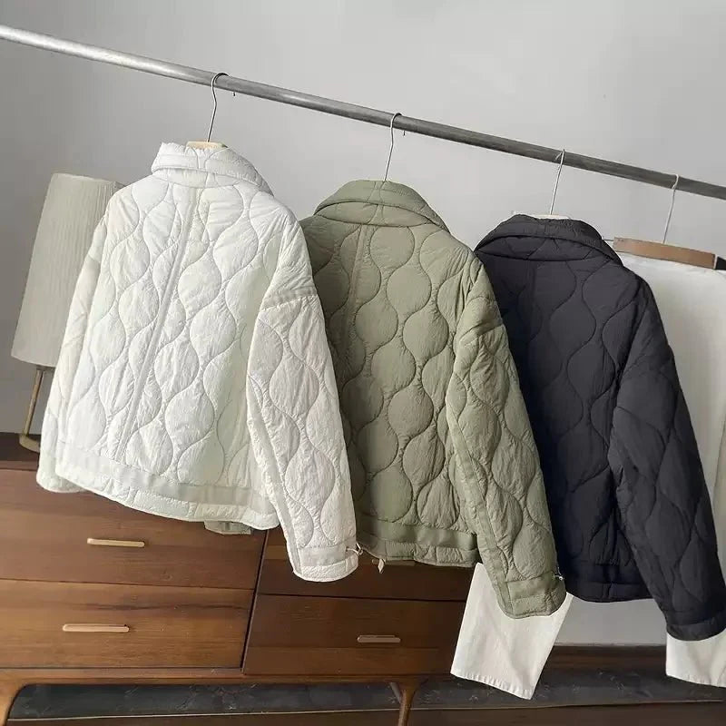 Puffer Winterjas Dames Gewatteerde Korte Jas met Hoge Kraag en Steekzakken
