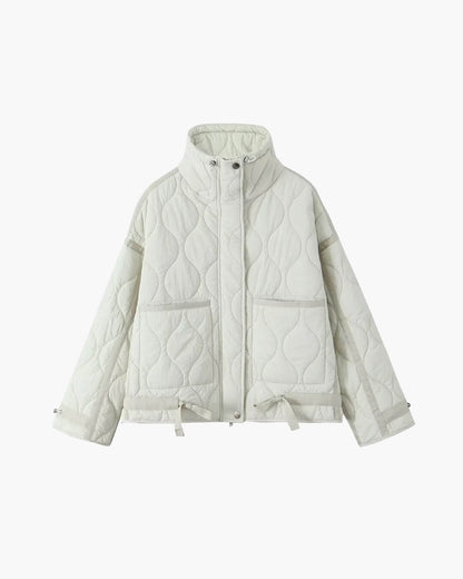 Puffer Winterjas Dames Gewatteerde Korte Jas met Hoge Kraag en Steekzakken