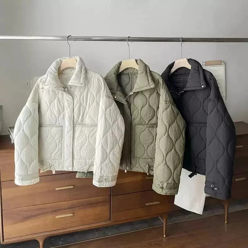 Puffer Winterjas Dames Gewatteerde Korte Jas met Hoge Kraag en Steekzakken